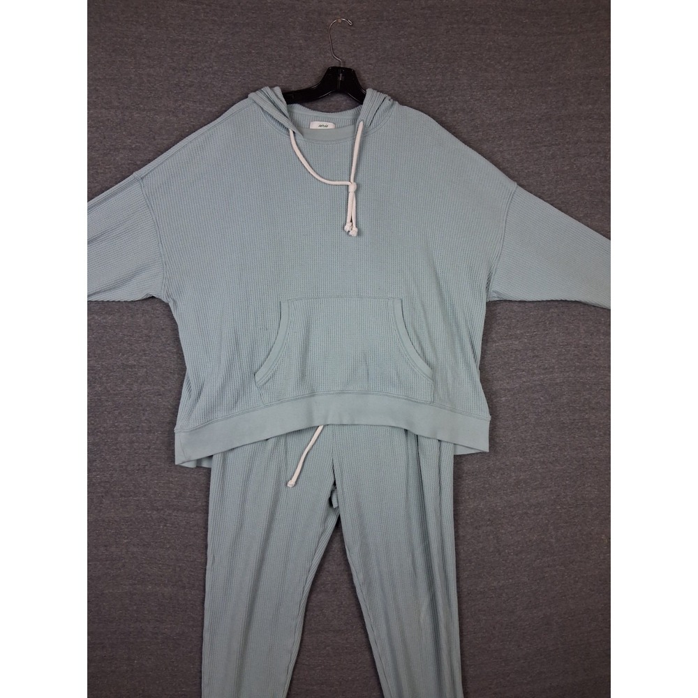 Aerie Womens Loungewear Set Large Blue Waffle Knit Athleisure Cozy Core Oversize